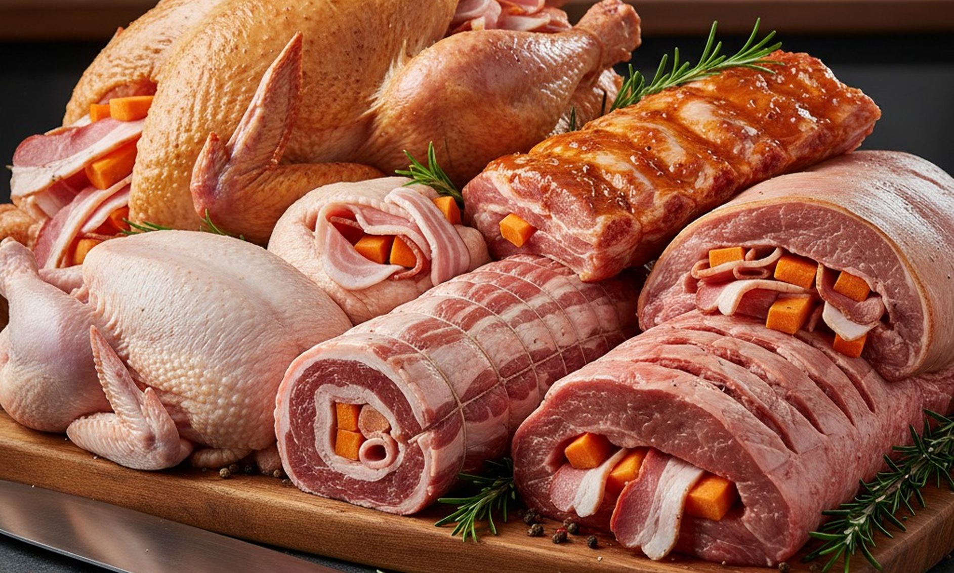 Stuffed and seasoned meats showcase